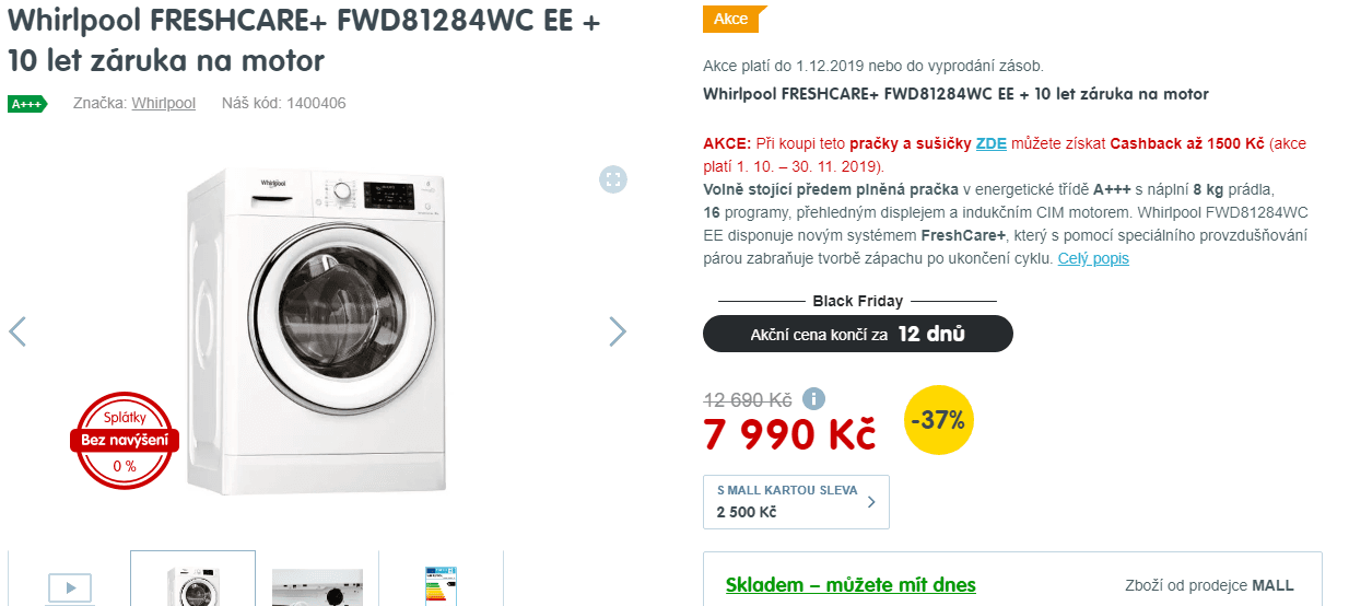 Pračka Whirlpool Freshcare, 8kg, 1200, A+++