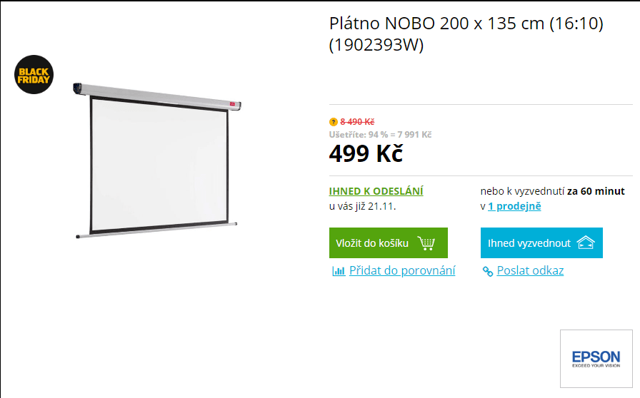 Projekční plátno NOBO 200 x 135 cm (16:10)