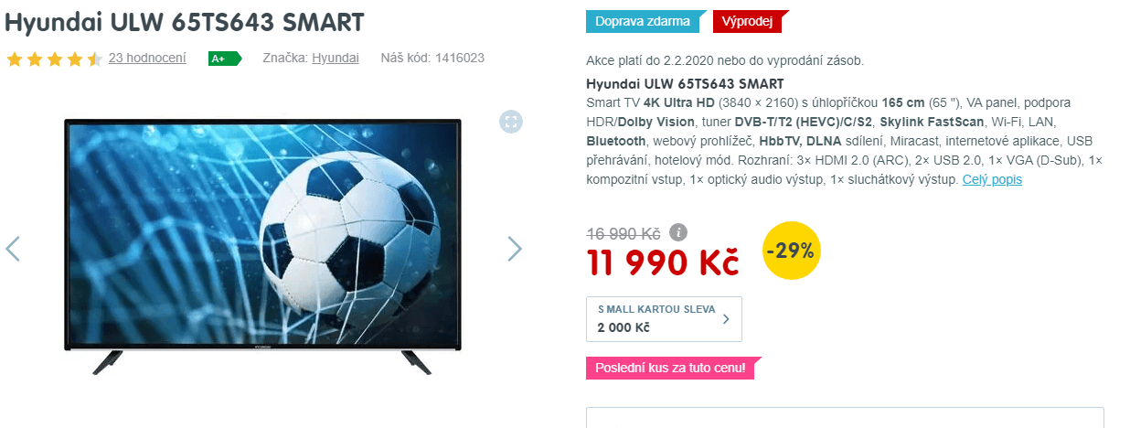 Ultra HD Smart TV, HDR, 165cm, Hyundai