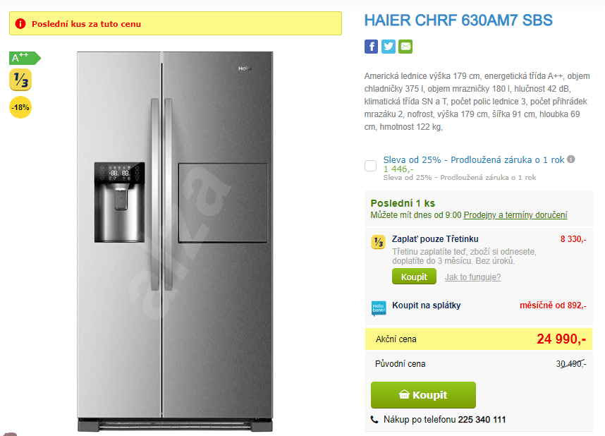 Americká lednice Haier, minibar, led, 179cm