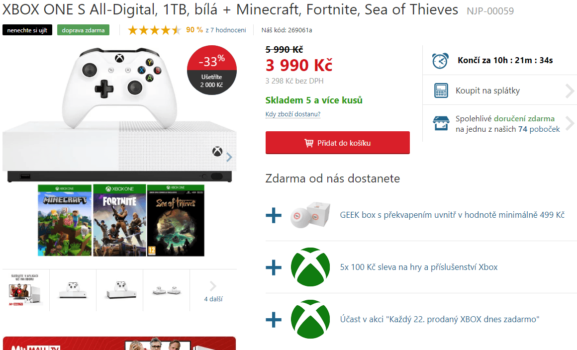 Xbox One S 1 TB + 3 hry + dárky