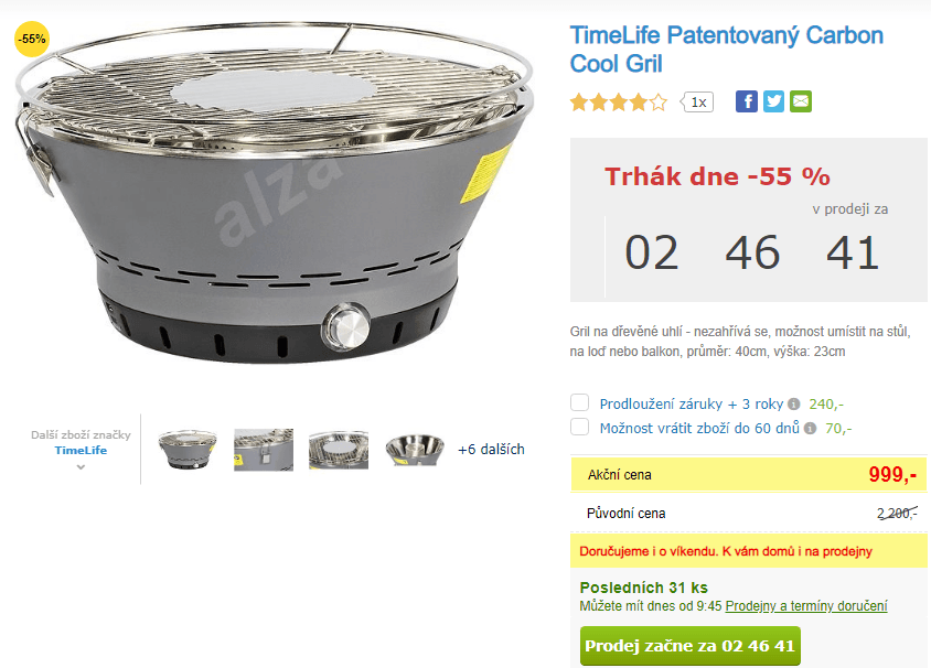 Stolní gril Timelife, 40cm, dřevěné uhlí