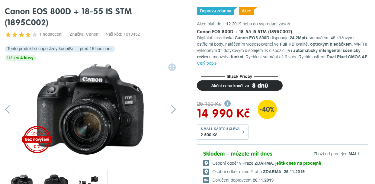 Digitální zrcadlovka Canon EOS 800D + objektiv