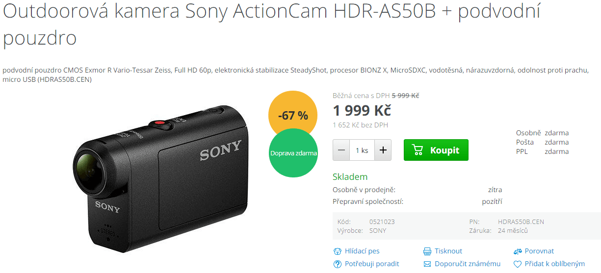 Outdoorová kamera Sony HDR AS50