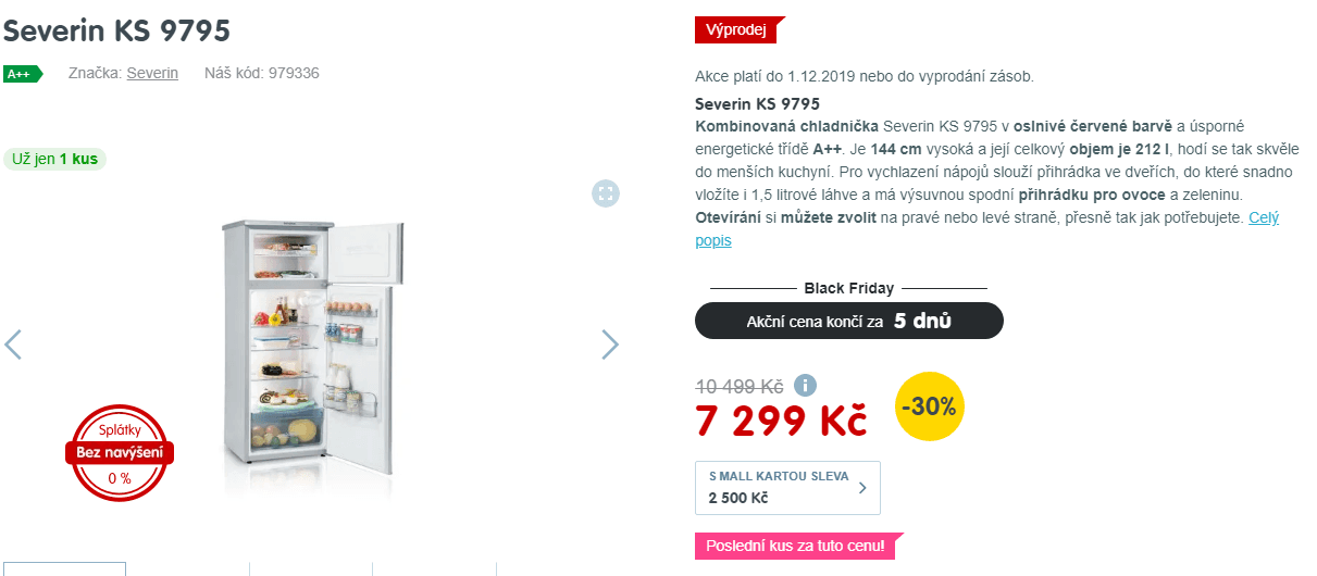 Lednice Severin, A++, 144 cm