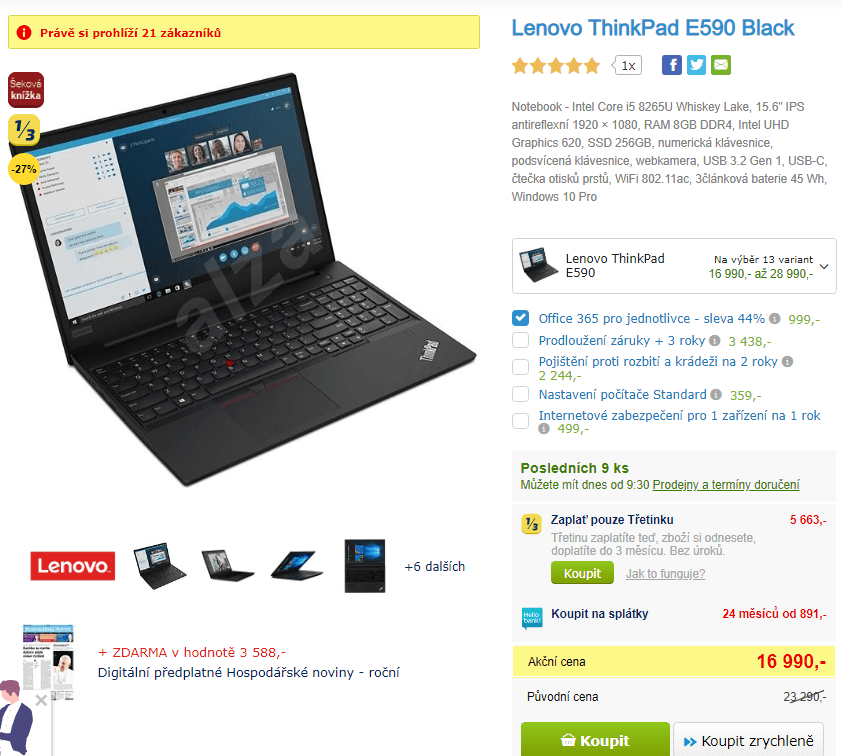 Lenovo, i5 3,9GHz, 8GB RAM, SSD, 15,6"