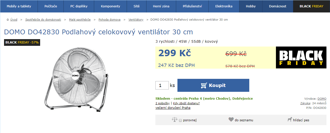 Podlahový celokovový ventilátor Domo 30 cm