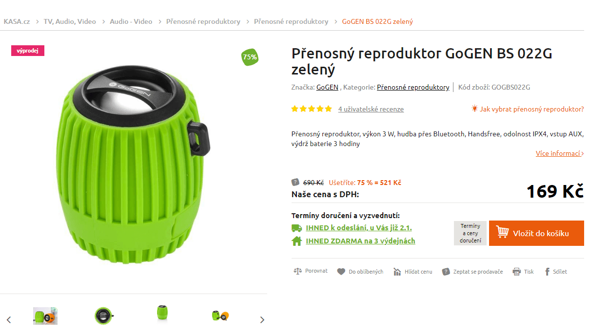 BT mini reproduktor Gogen, 3 W