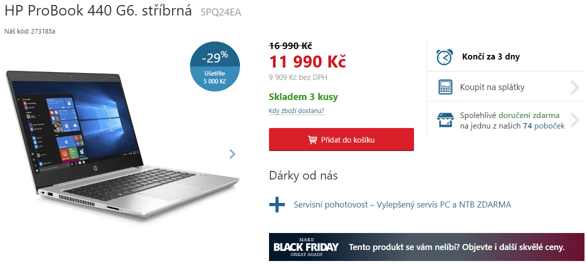 HP, i3 3,9GHz, 4GB RAM, 14", 1,6kg, SSD