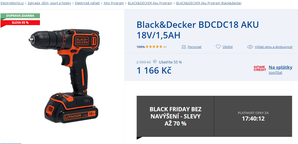 Aku vrtačka Black Decker BDCDC18K