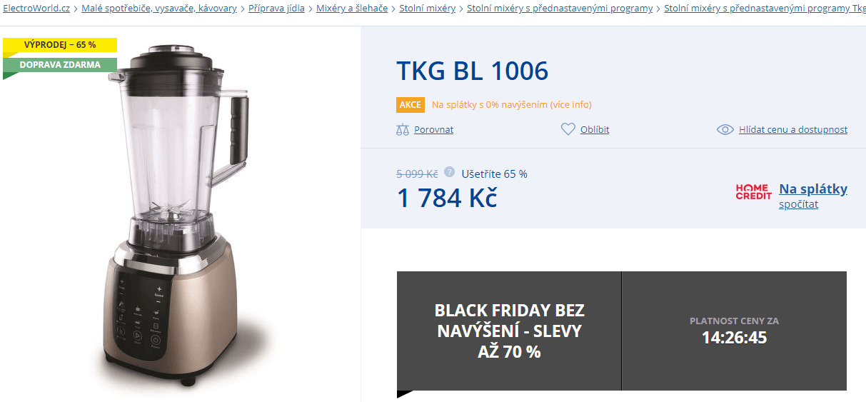 Stolní mixér TKG, 28000 ot., 1800W