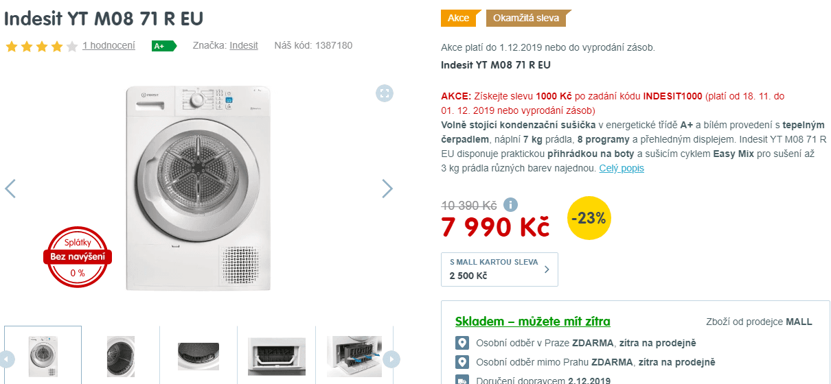 Sušička prádla Indesit, 7 kg, A+