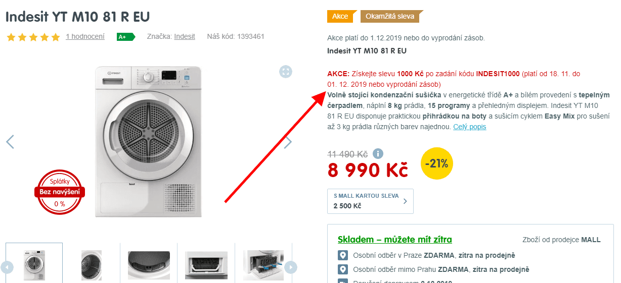 Sušička prádla Indesit, 8 kg, A+
