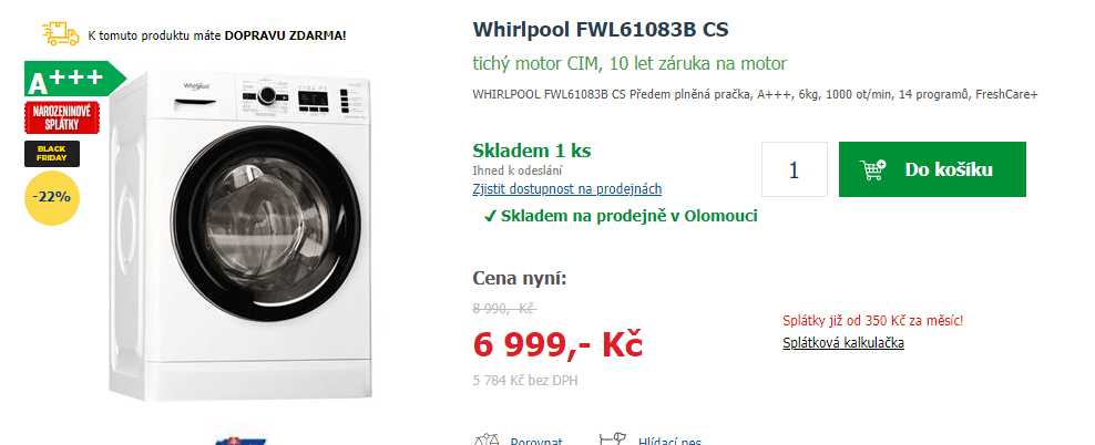 Whirlpool, 6kg, 1000 ot., A+++, pára