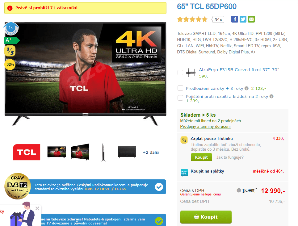 Ultra HD Smart TV, HDR, 164cm, TCL