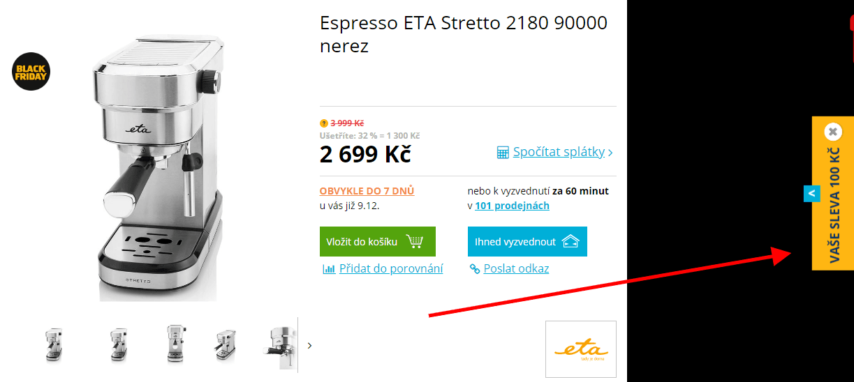 Pákový espressovač na mletou kávu ETA