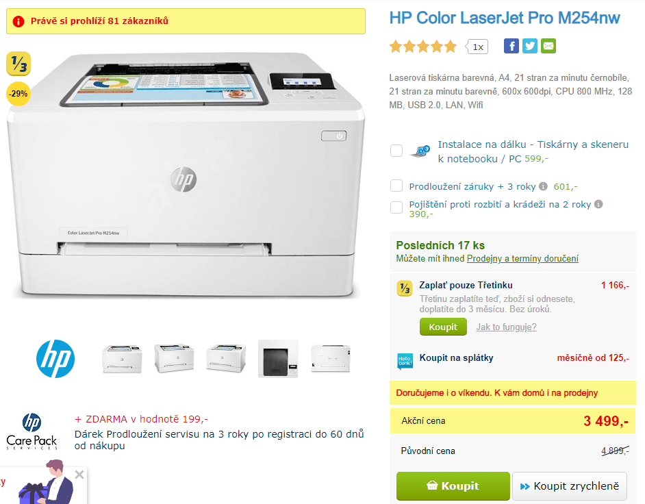 Barevná laser tiskárna HP LaseJet Pro, Wifi