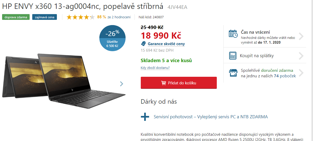 HP Envy, 3,6GHz, 8GB RAM, 13,3" dotyk, SSD