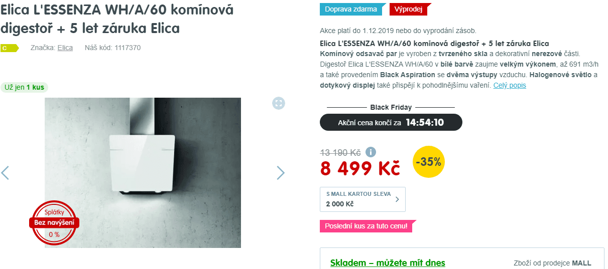 Komínová digestoř Elica L'ESSENZA WH/A/60 