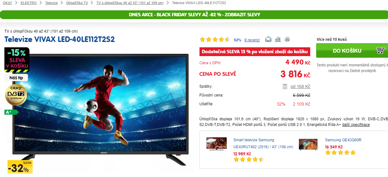 Full HD LED, Smart TV, T2, 101 cm, Vivax