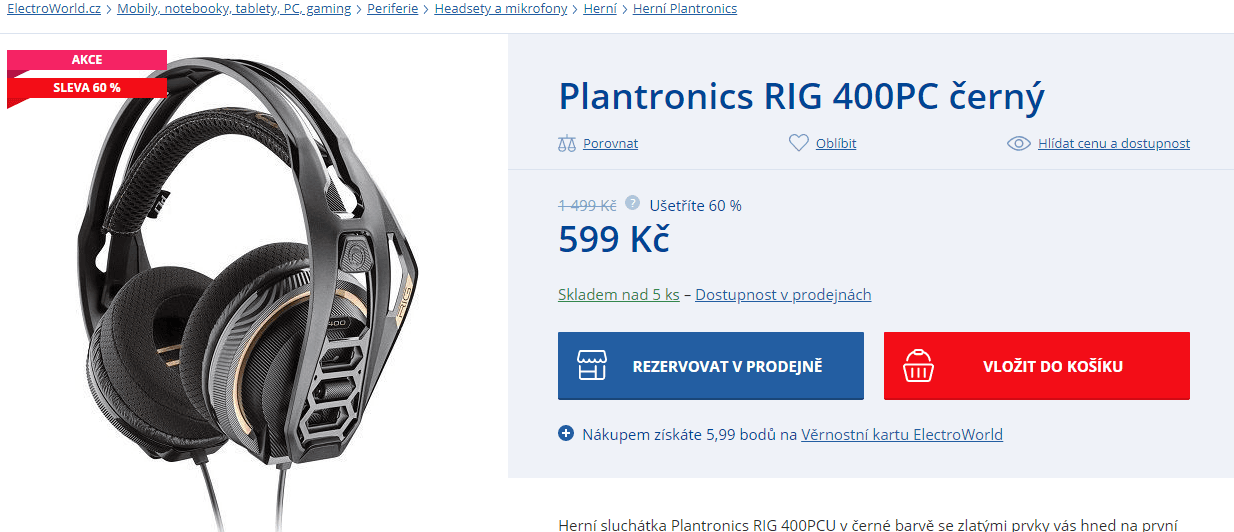 Herní sluchátka Plantronics RIG 400PC