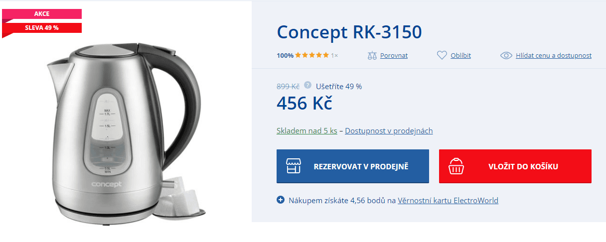 Rychlovarná konvice Concept, 1,7 litru