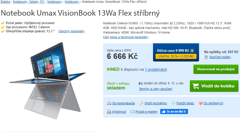Umax, 2,2GHz, 4GB RAM, konvert, 13,3"