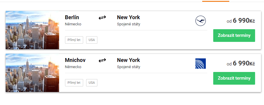 Zpáteční letenky Německo - New York
