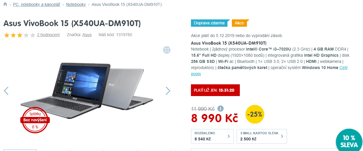 Asus, i3, 2,3GHz, 4GB RAM, SSD, 15,6", 2kg