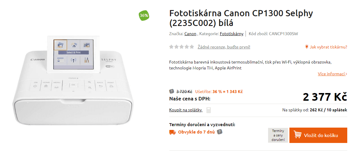 Mobilní tiskárna Canon, 10x15 cm, Wifi