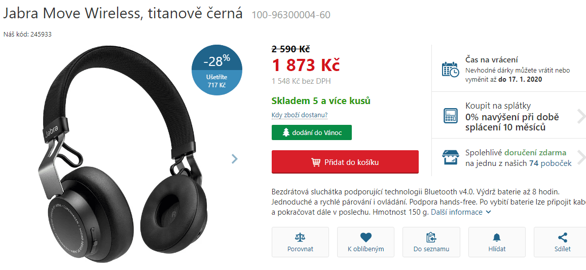 BT sluchátka Jabra Move - 2 barvy