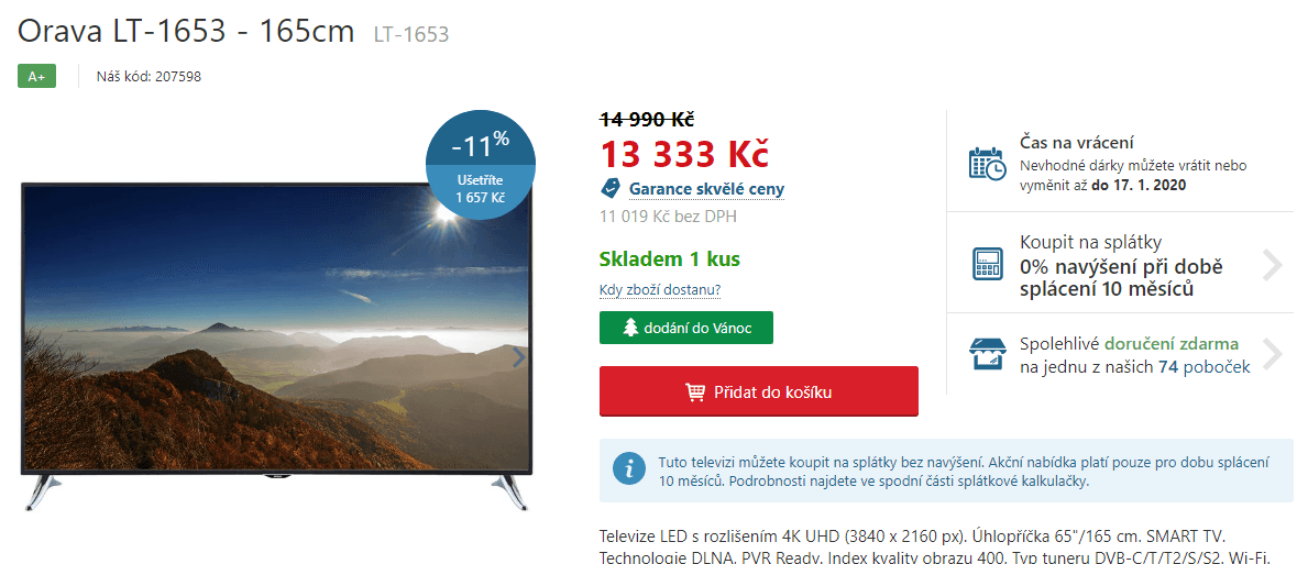 Ultra HD Smart TV, 165 cm, Orava