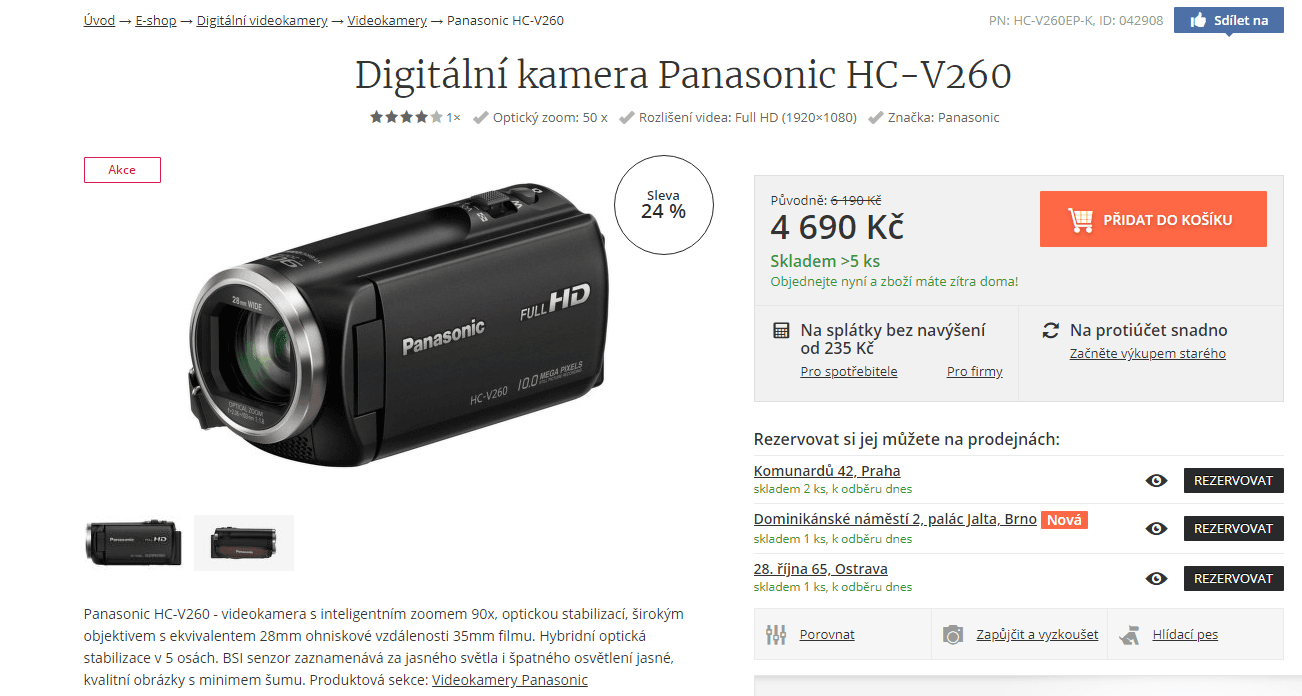 Digitální kamera Panasonic HC-V260