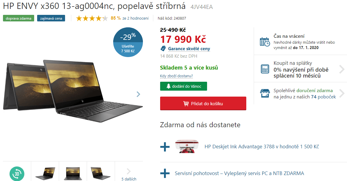 HP Envy, 3,6GHz, 8GB RAM, 13,3" dotyk, SSD