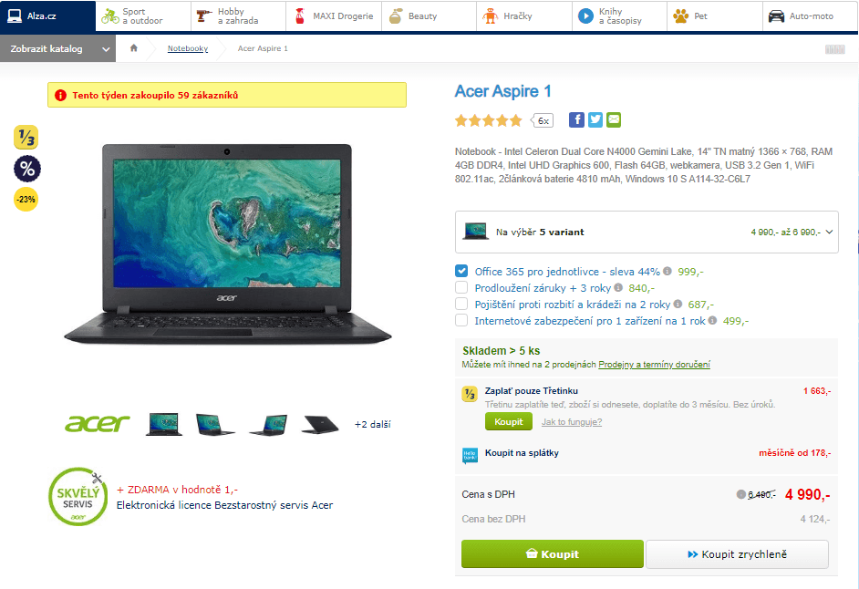 Acer, až 2,6GHz, 4GB RAM, 14", 1,65kg