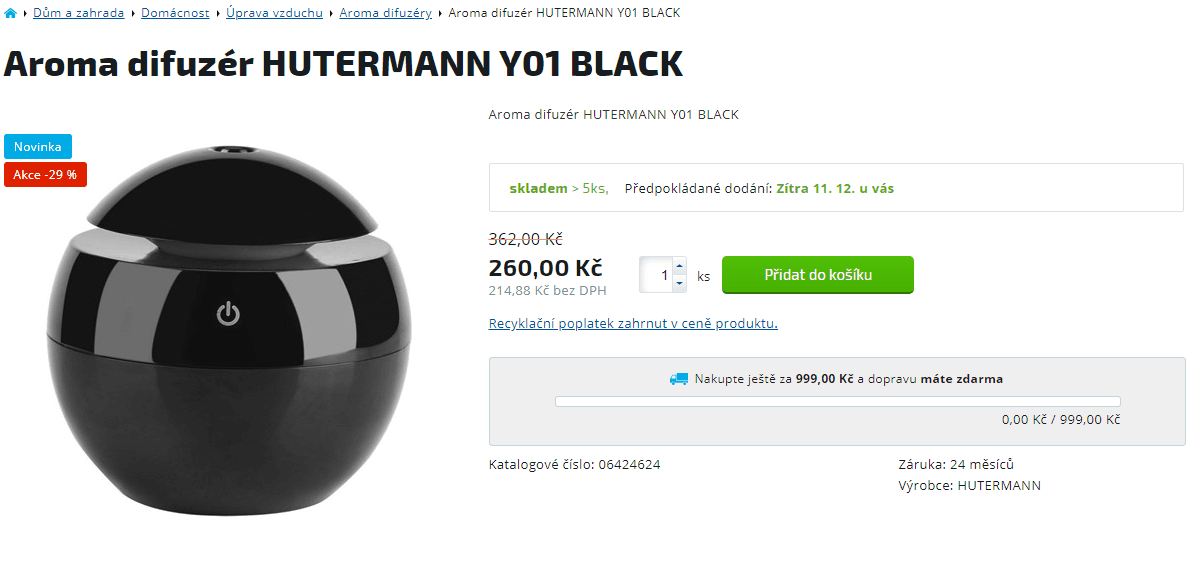 Aroma difuzér HUTERMANN Y01 BLACK