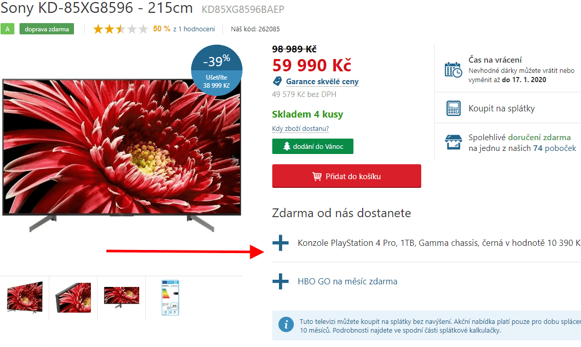 4K Smart TV, HDR, 215cm, SONY