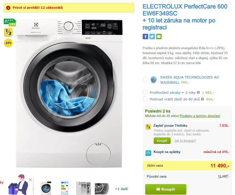 Parní pračka Electrolux, 9kg, 1400 ot., A+++