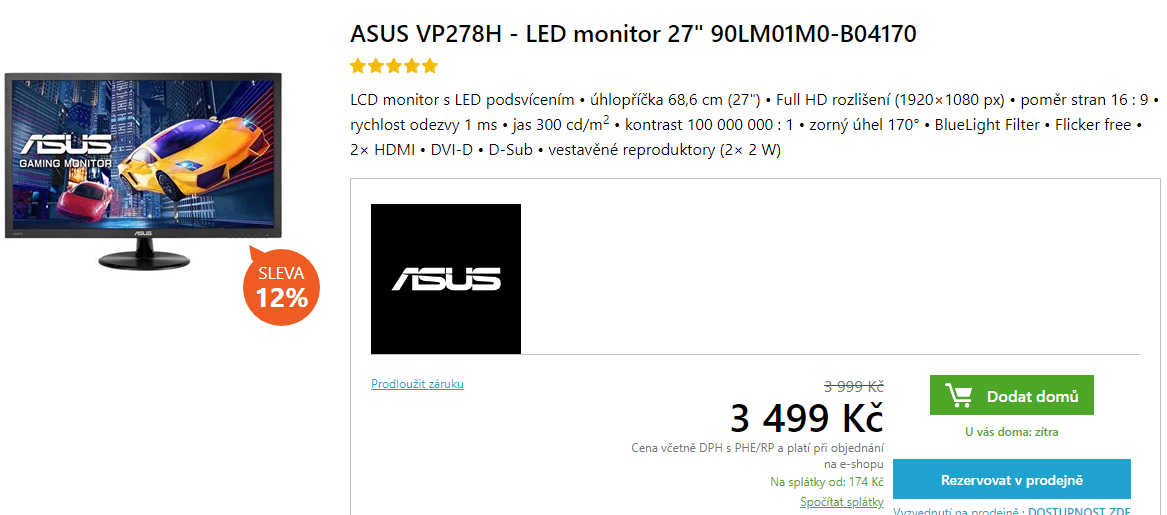 PC monitor Asus, 27", full HD, reproduktory