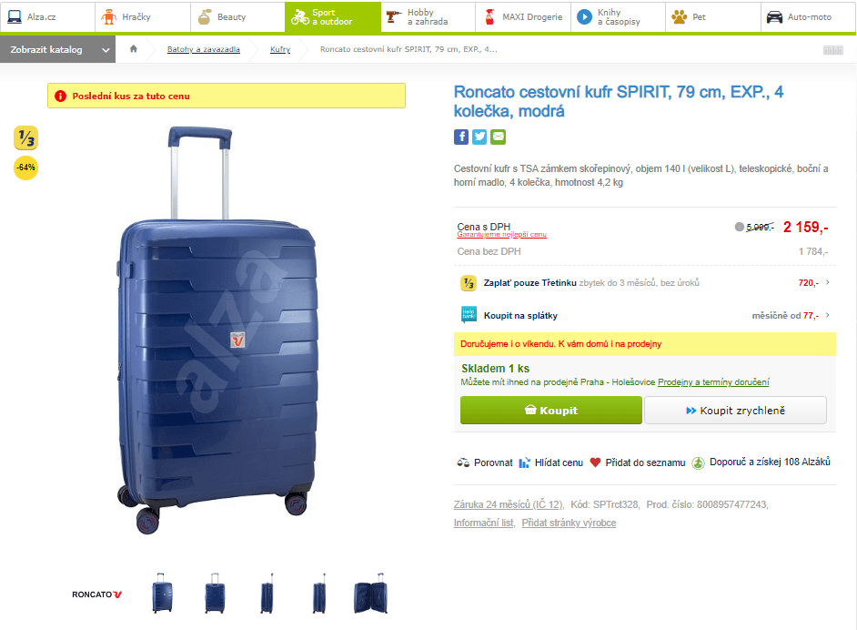 Cestovní kufr Roncato Spirit L, 140 l