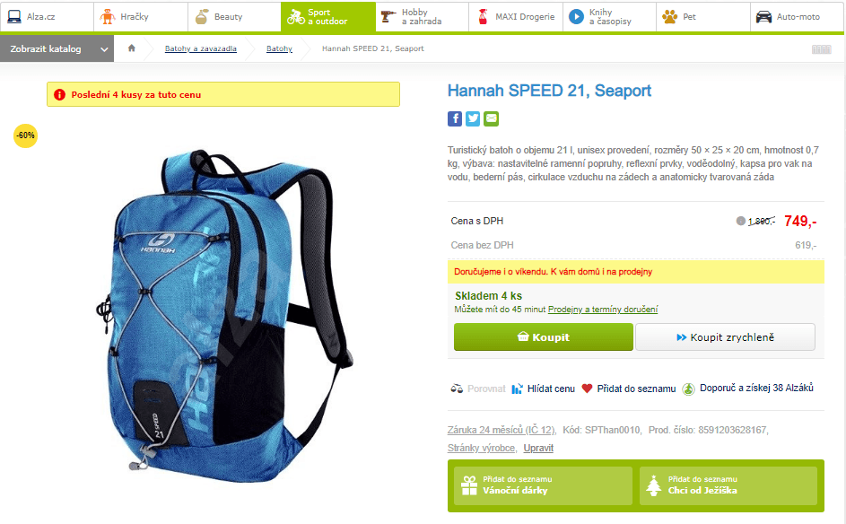 Turistický batoh Hannah SPEED 21