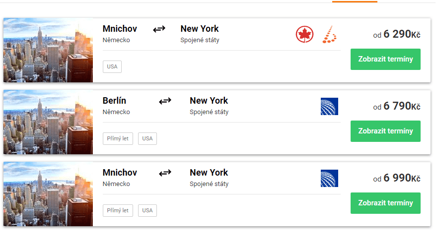 Zpáteční letenky Německo - New York