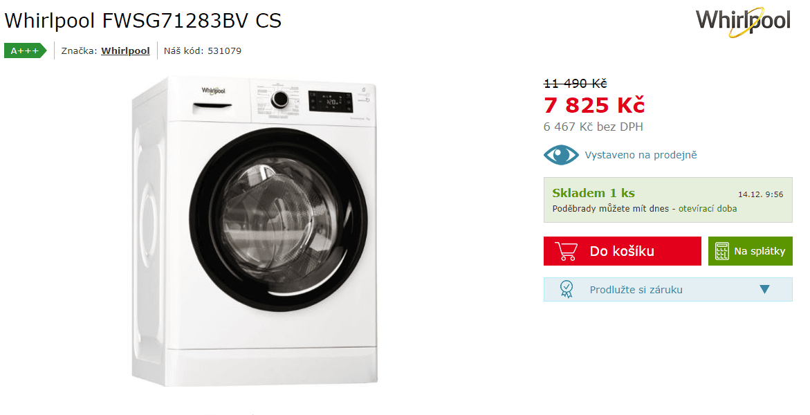 Pračka Whirlpool, 7kg, 1200 ot., A+++, 43,5cm