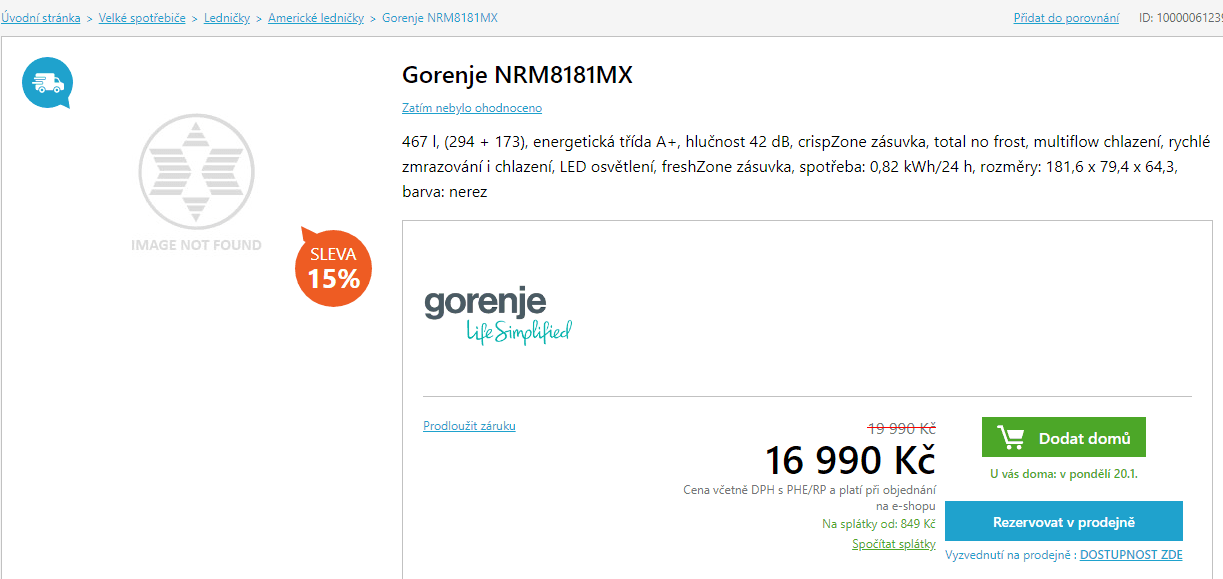 Americká lednice Gorenje, A+, 182 cm, no frost