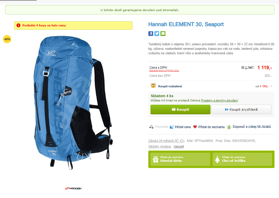 Turistický batoh Hannah Element 30