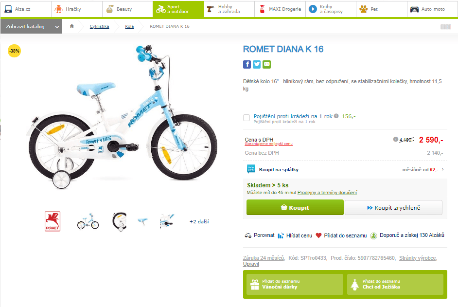 Dětské kolo Romet Diana, 16"
