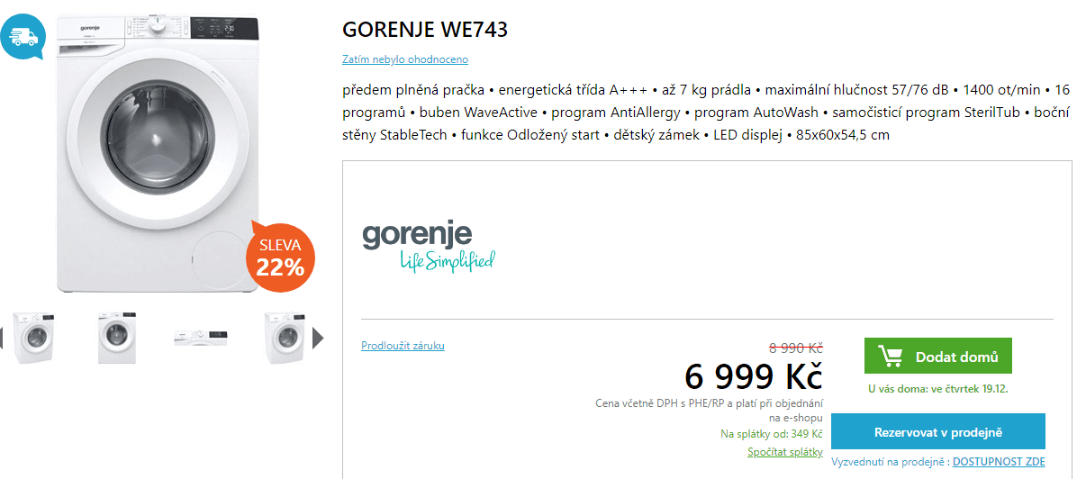 Pračka Gorenje, 7kg, A+++, 1400 ot.