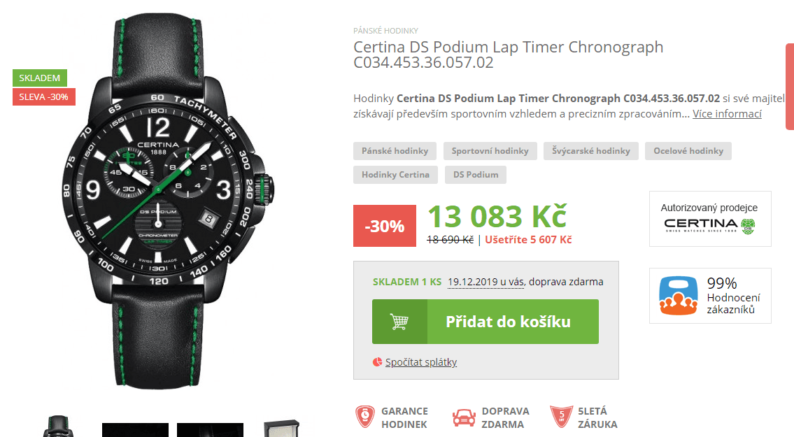 Pánské hodinky Certina DS Podium Lap Timer