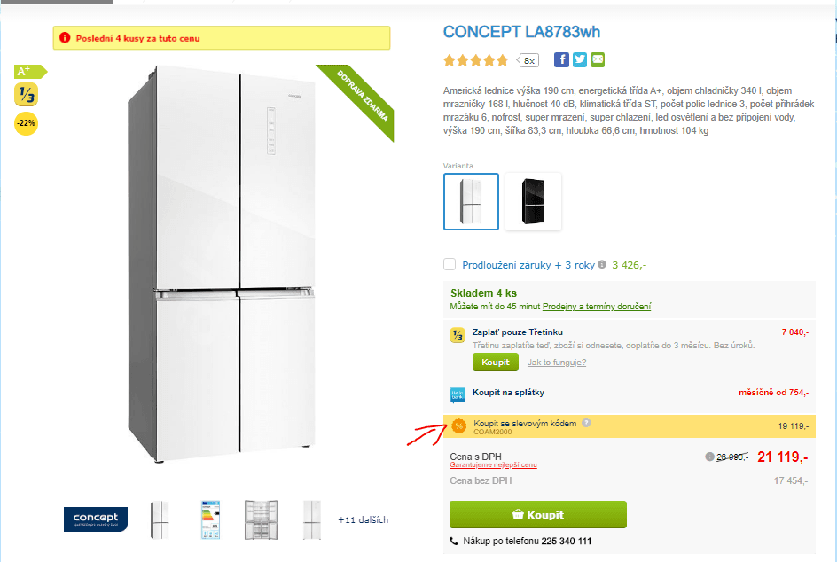 Americká lednice Concept, A+, No Frost