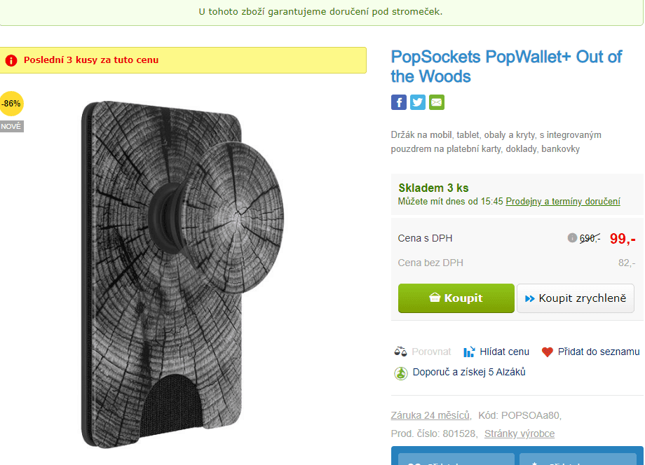 Pouzdro na karty, peníze PopSockets PopWallet+